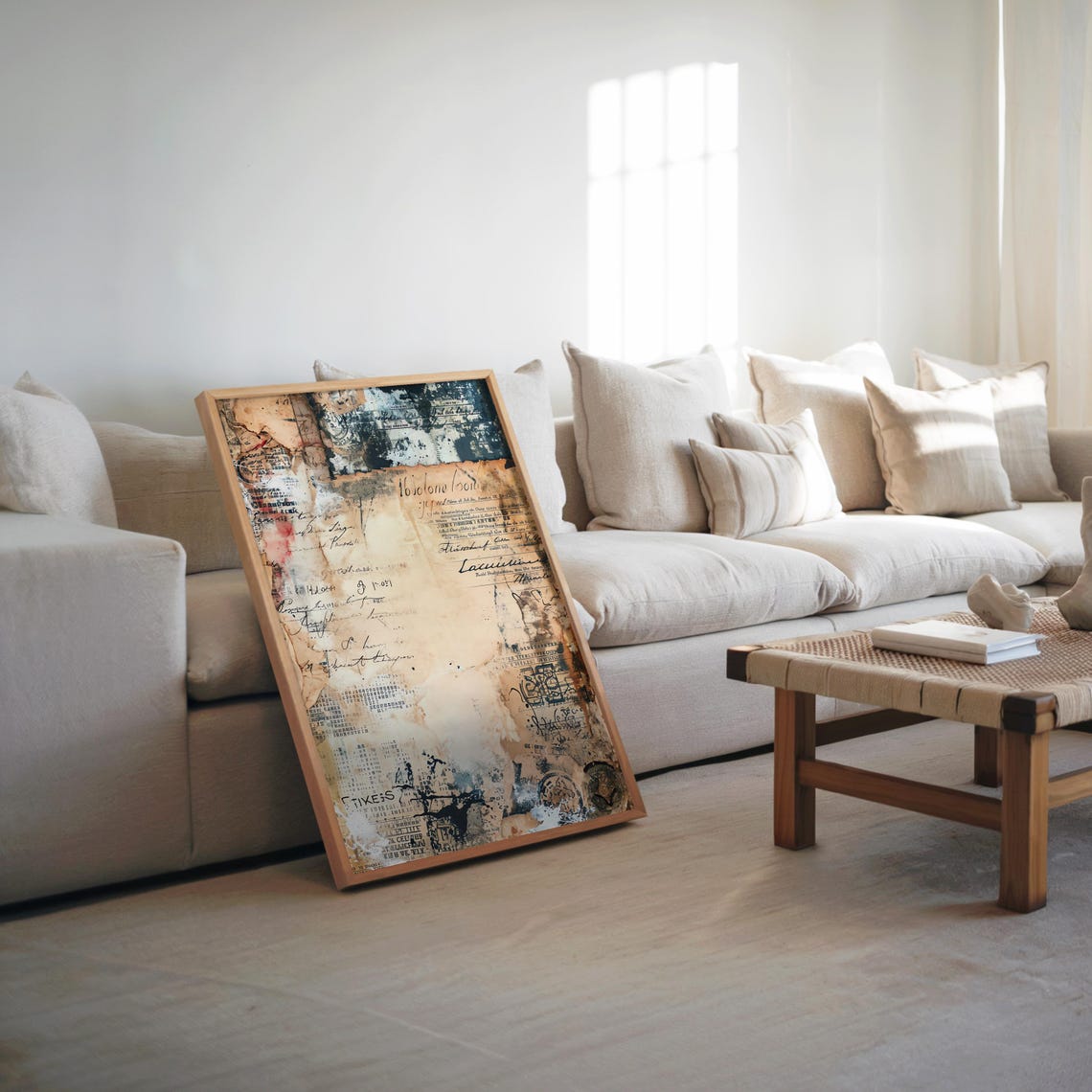 Vintage Newspaper Collage Abstract Mixed Media Wall Decor Poster