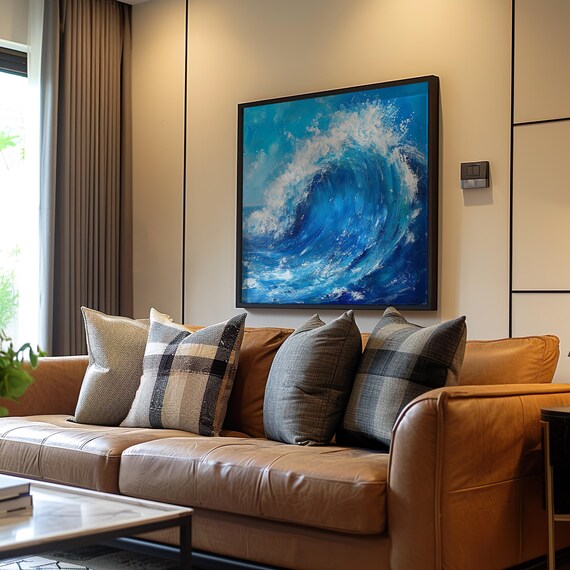 Crashing Ocean Wave Impasto Blue Seascape Dramatic Art Poster