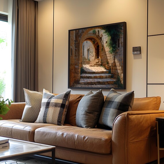 Stone Steps To Building Photorealistic Modernism Art Oil Painting Print Pastel Muted Palette Detailed Dreamy Decor Wall