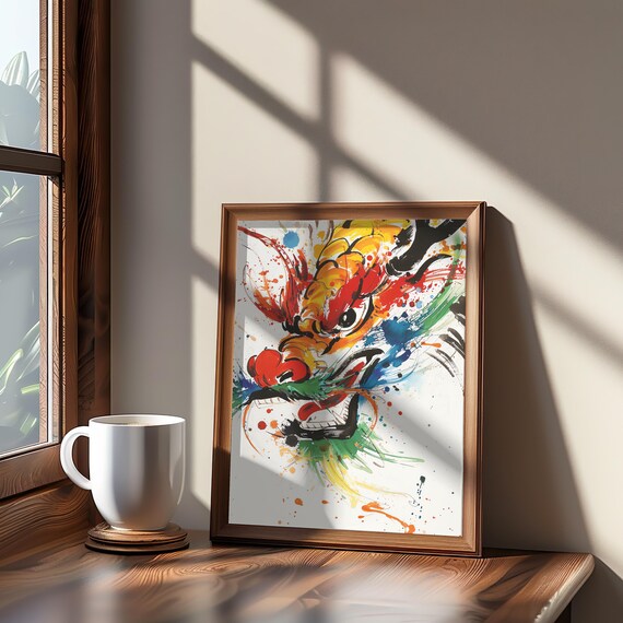 Vibrant Tiger Artwork Maximalist Expressionism Gouache Watercolor High Contrast Glossy Finish Detailed Colorful