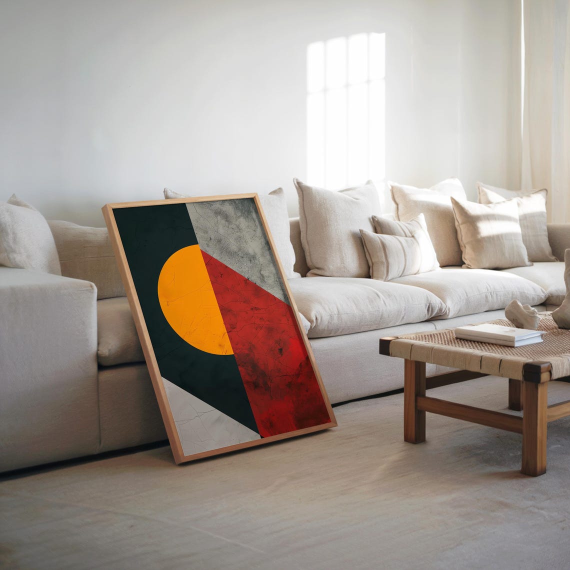 Geometric Bauhaus Collage Orange Circle Red Triangle Art Poster