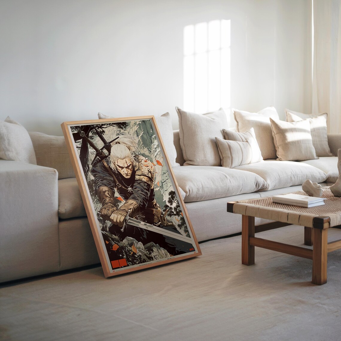 Geralt Of Rivia White Haired Swordsman Manga Style Fantasy Art Poster