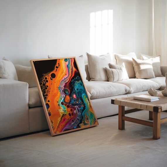 Psychedelic Poster Abstract Art Neon Colors Acrylic Airbrush Painting Maximalist Style High Detail Orange Blue Yellow Black