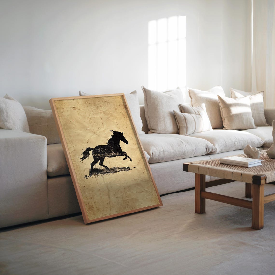Galloping Horse Silhouette Vintage Ink Art Equestrian Style Poster