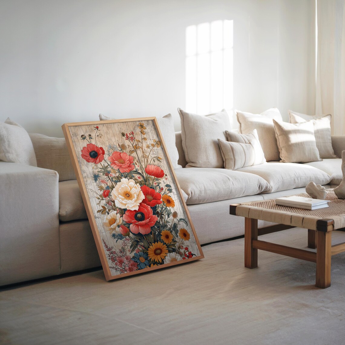 Red Poppies Wildflower Bouquet Vintage Botanical Floral Art Poster