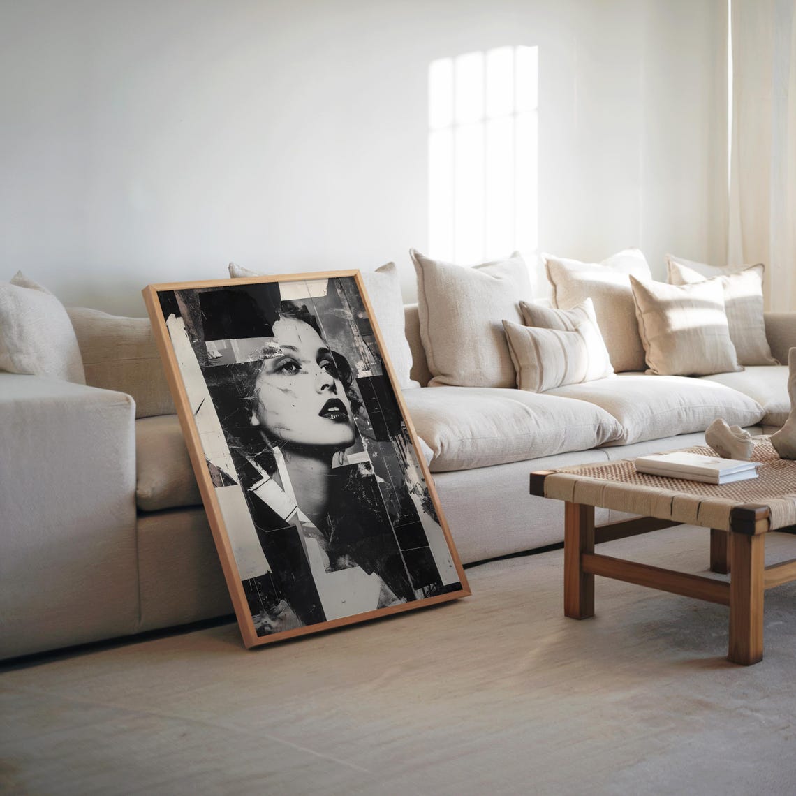 Monochrome Woman Face Gritty Grunge Collage Modern Art Wall Poster