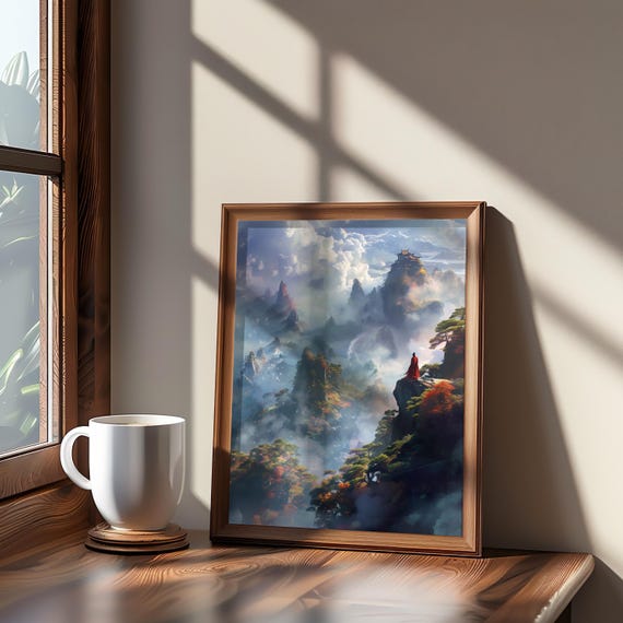 Impressionistic Mountain Sky Art Vibrant Colors Warm Tones Oil Painting Reproduction Nature Wall Decor Tranquil Scenery
