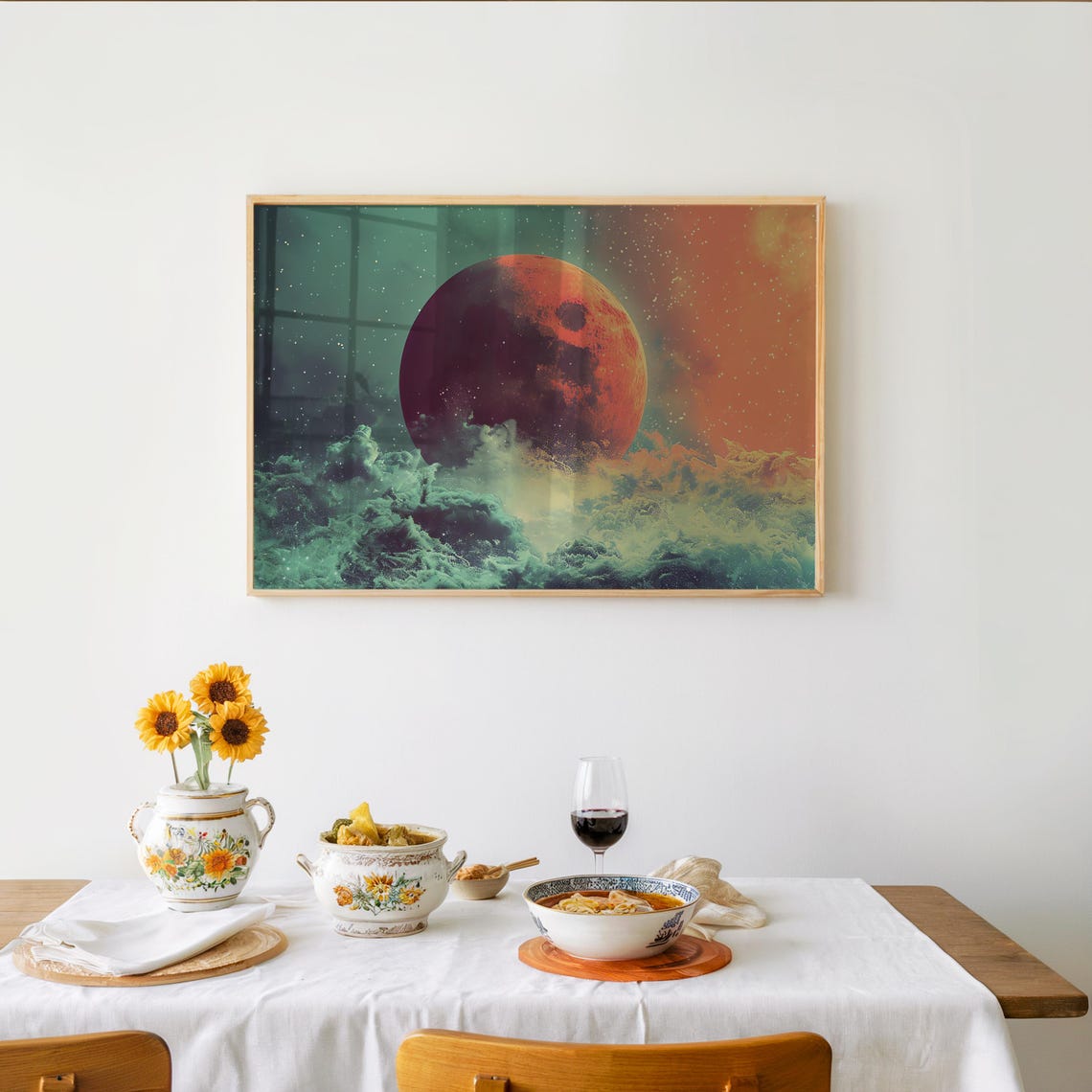 Giant Red Planet Neon Retrofuturism Synthwave Space Scene Poster