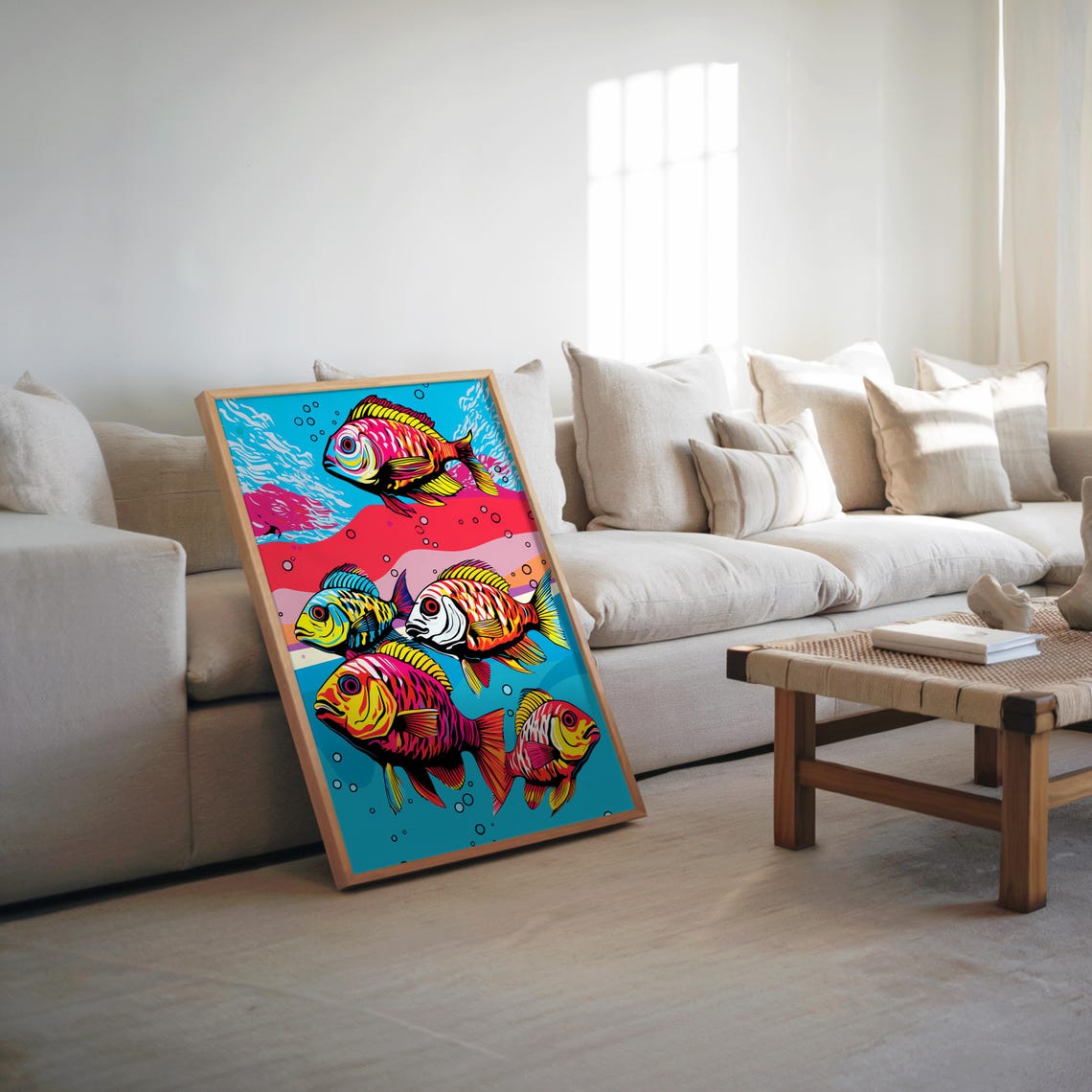 Colorful Pop Art Tropical Fish School Neon Vibrant Style Poster