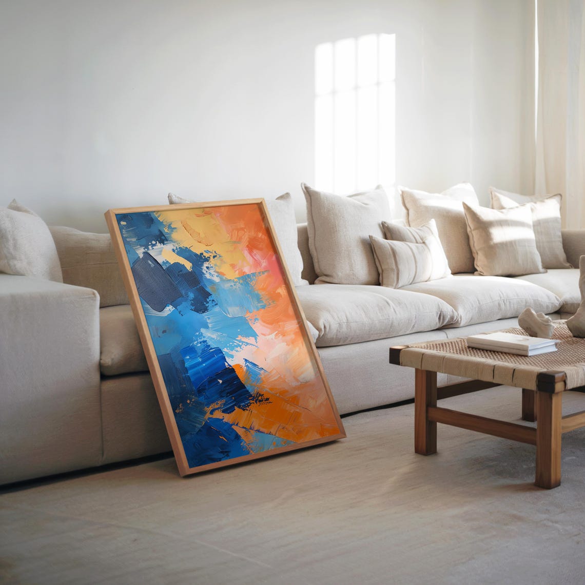 Abstract Blue and Orange Textured Expressionist Painting Art Poster