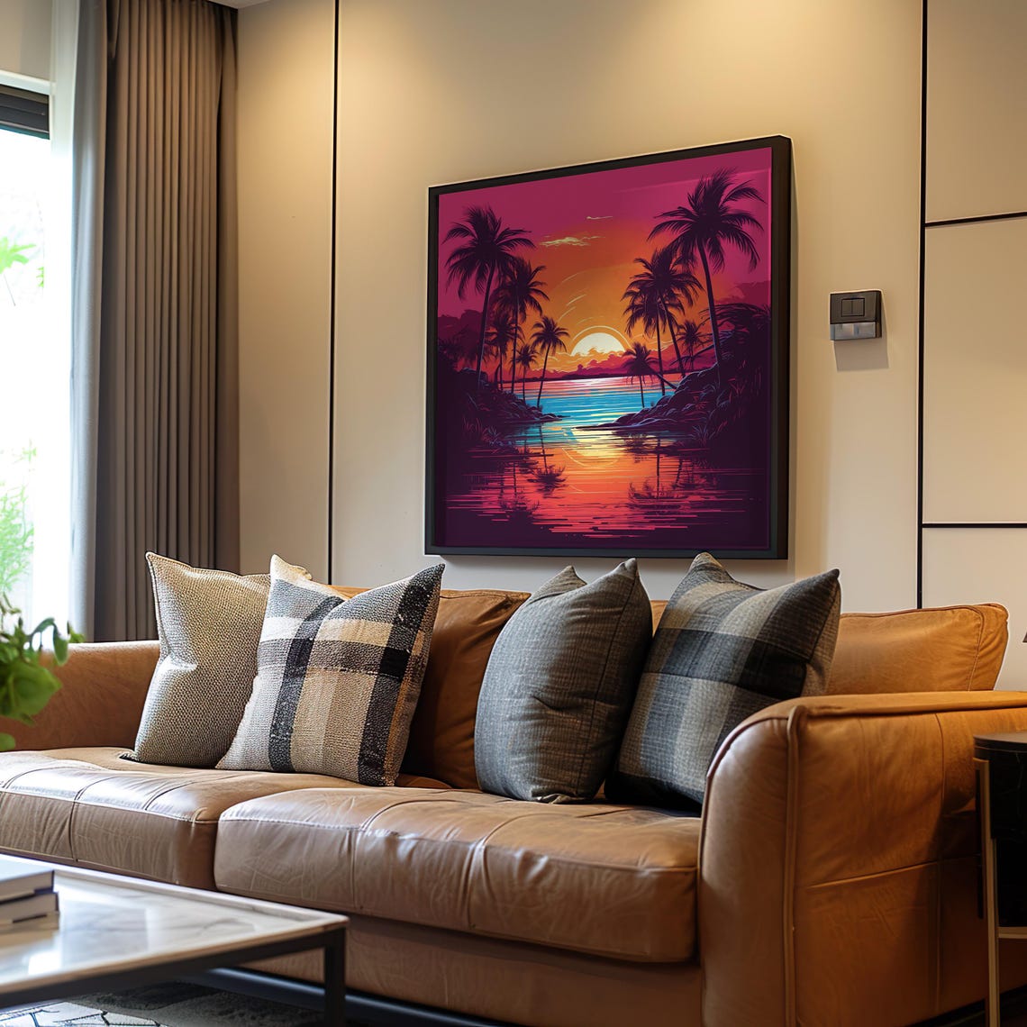 Tropical Sunset Palm Trees Vector Art Synthwave Maximalism Neon Vibrant Colors 80s Retro Vibe Illustr