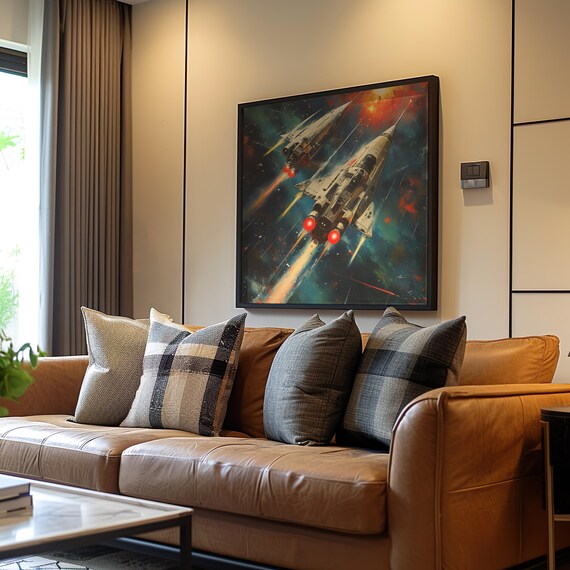 Retro Spaceship Flight Poster Airbrush Sci Fi Oil Painting Space Art