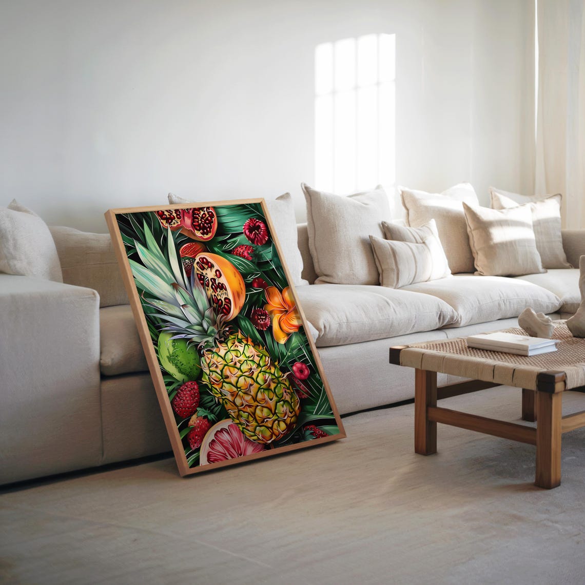 Tropical Fruit Medley Pineapple Pomegranate Maximalist Art Poster