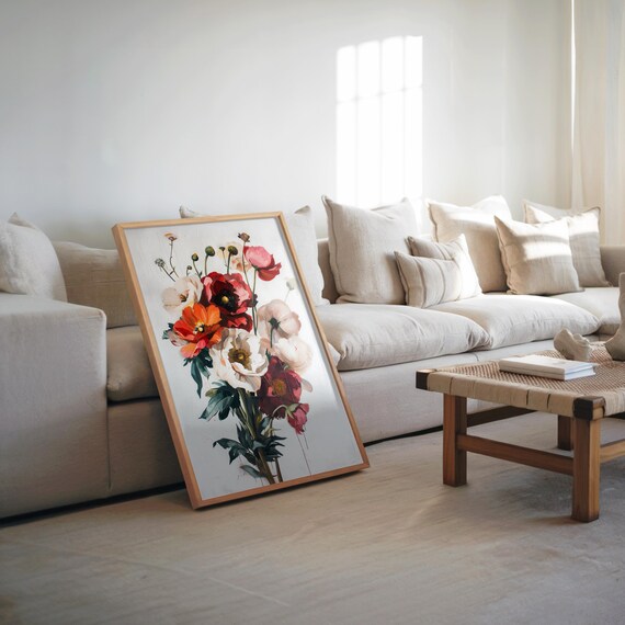 Impressionist Floral Vase Warm Red Poppy Bouquet Still Life Poster