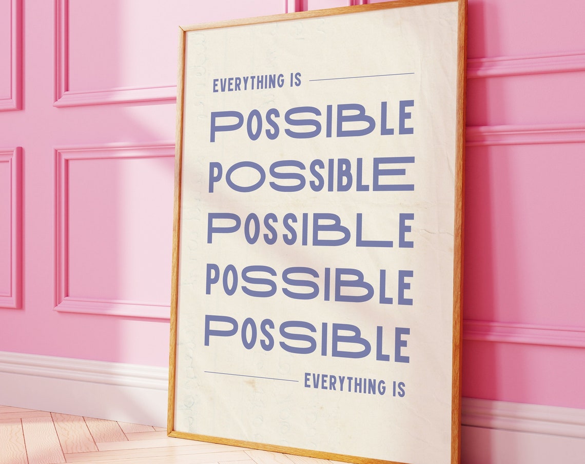 Everything Is Possible Print Pastel Typography Wall Art Funky Prints Motivational Simple Quote Wall Art Minimalistic Beige Print