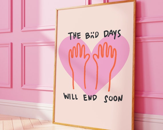 Retro Mental Health Print Pink Aesthetic Encouraging Poster Motivational Therapists Wall Art Funky Positive Quote Typography Decor