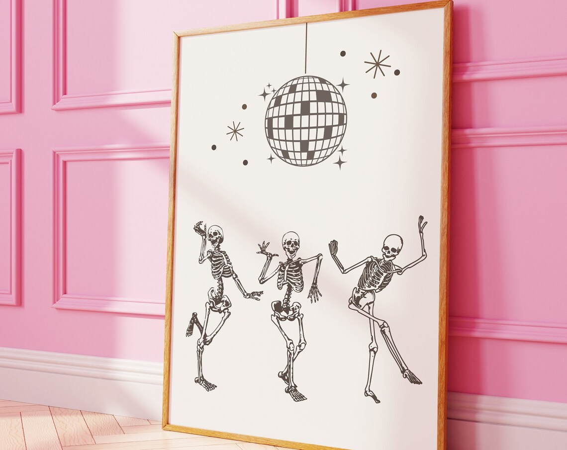 Dancing Skeletons Halloween Disco Ball Art Print