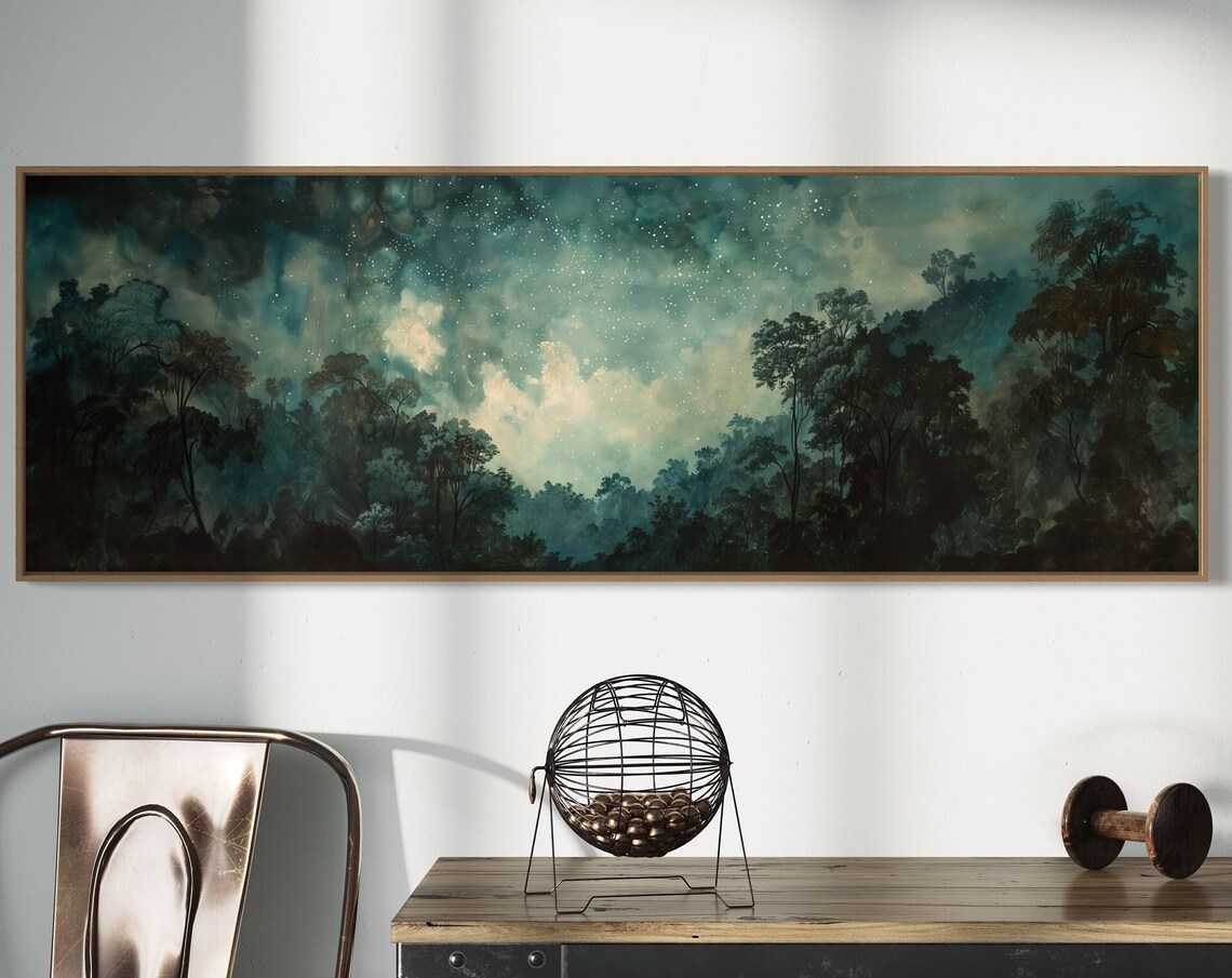 Starry Night Forest, Mystical Panoramic Art Print