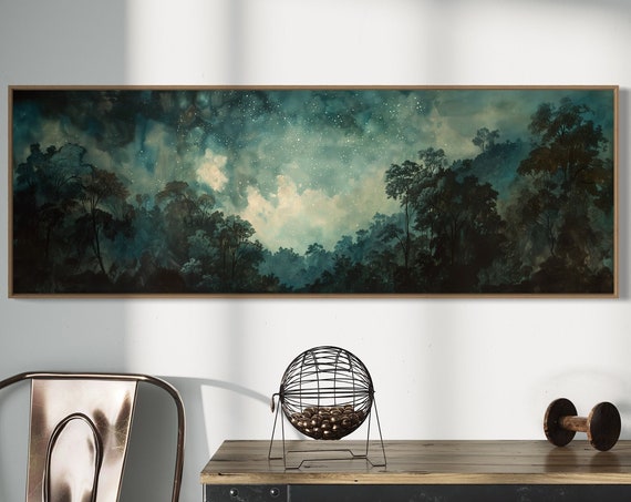 Starry Night Forest, Mystical Panoramic Art Print