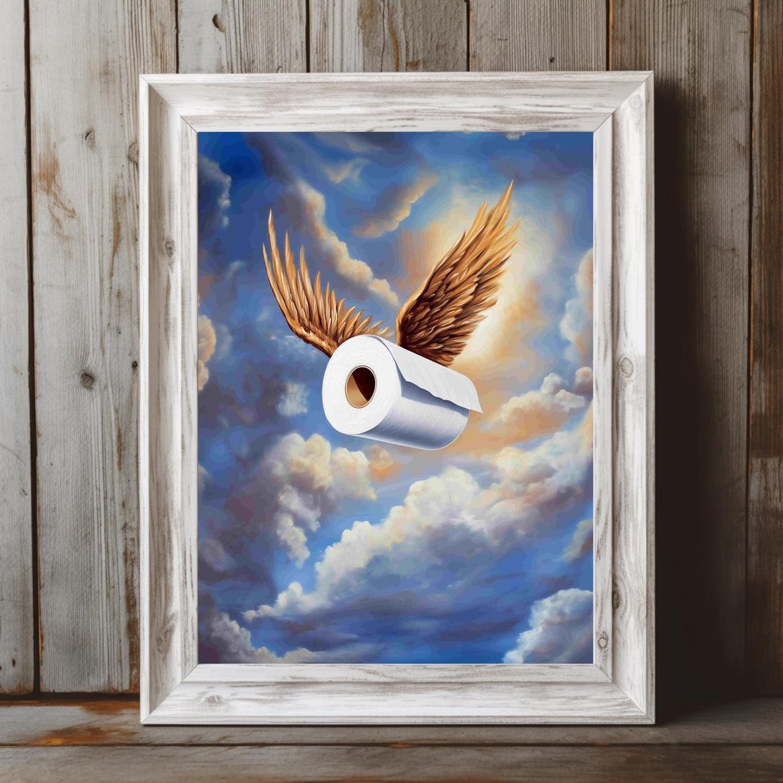 Funny Bathroom Print Flying Toilet Paper Wall Art Whimsical Washroom Angel Wings Tp Painting Guest Bathroom Decor Rental Property - Image 2