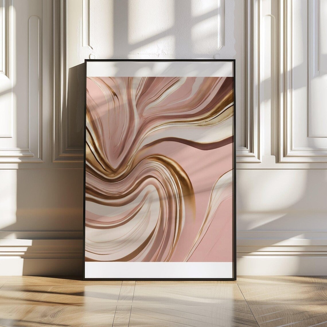 Blush Pink and Gold Marble Swirl Abstract Poster With Fluid Motion