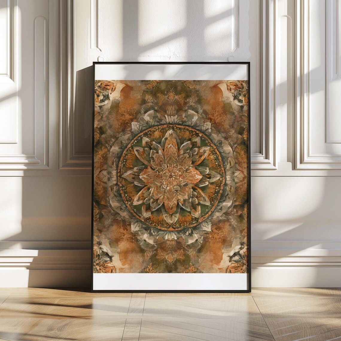Orange Green Mandala Poster Bohemian Meditative Wall Decor Art