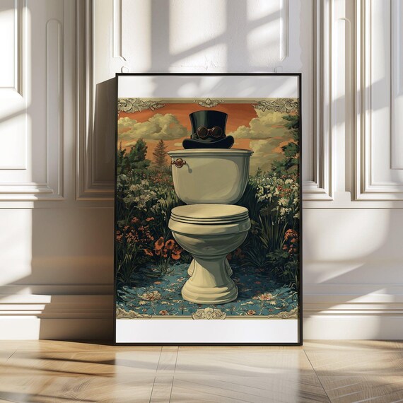 Whimsical Toilet Art Print Funny Steampunk Wall Dcor Surreal Bathroom Poster Unique Artwork Quirky Home Decoration