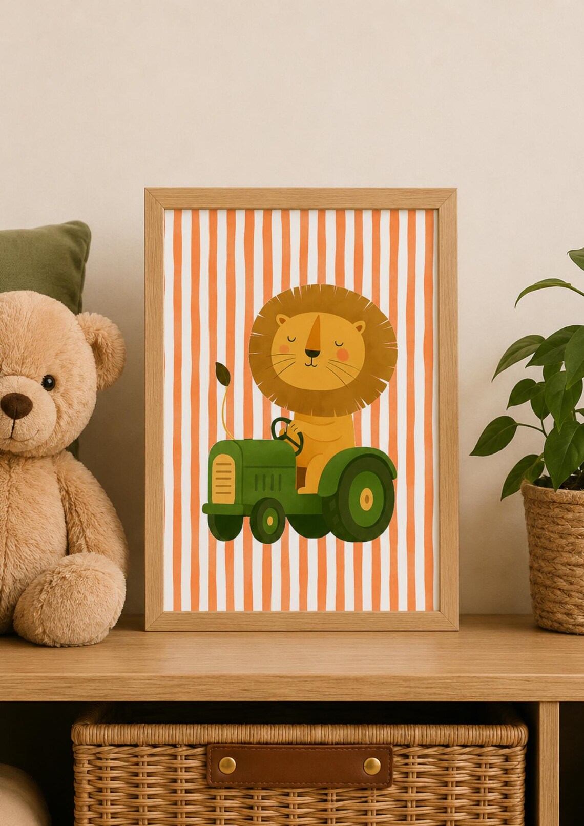 Lion Tractor Nursery Art Print, Farm Animal Decor