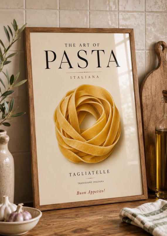Pasta Wall Art Print Italian Kitchen Decor Tagliatelle Poster Modern Culinary Food Gift