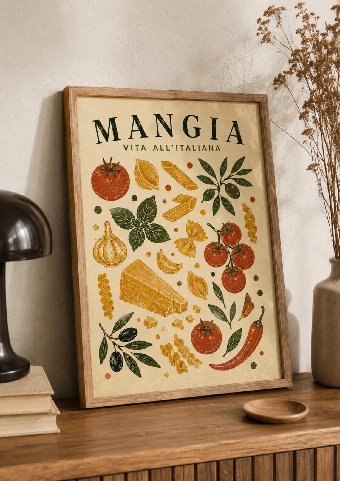 Italian Kitchen Mangia Vintage Food Illustration Art Print