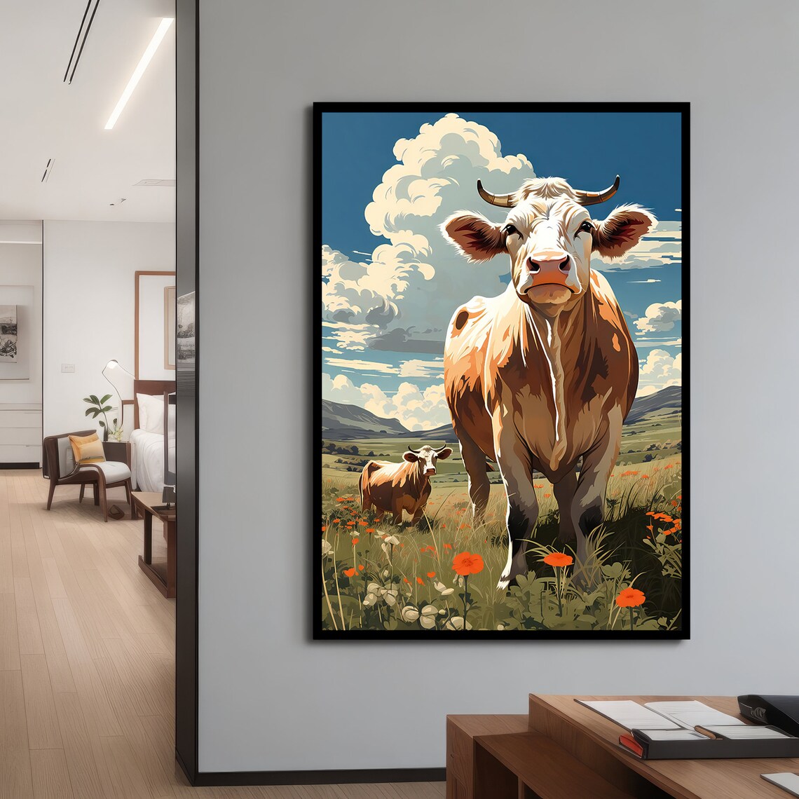 Charming Cow In Meadow, Delightful Wall Art - Image 4