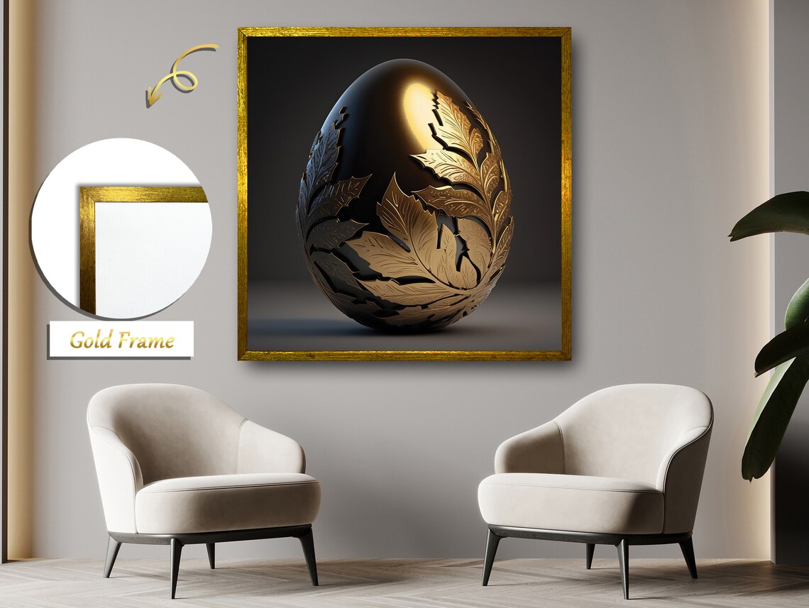 Golden Egg With Gold Leaves, Luxury Art - Image 4
