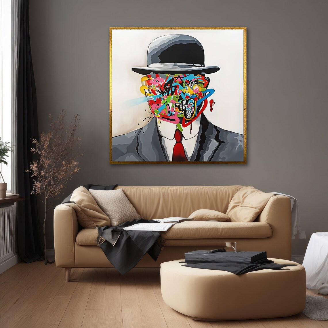Bold Graffiti Abstract Face on Businessman, Urban Decor - Image 5