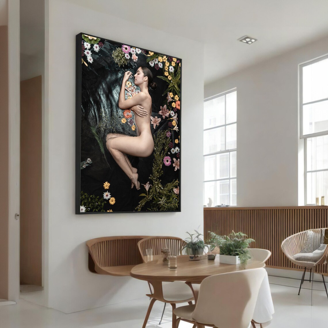 Serene Nude With Flowers, Nature Inspired Gift