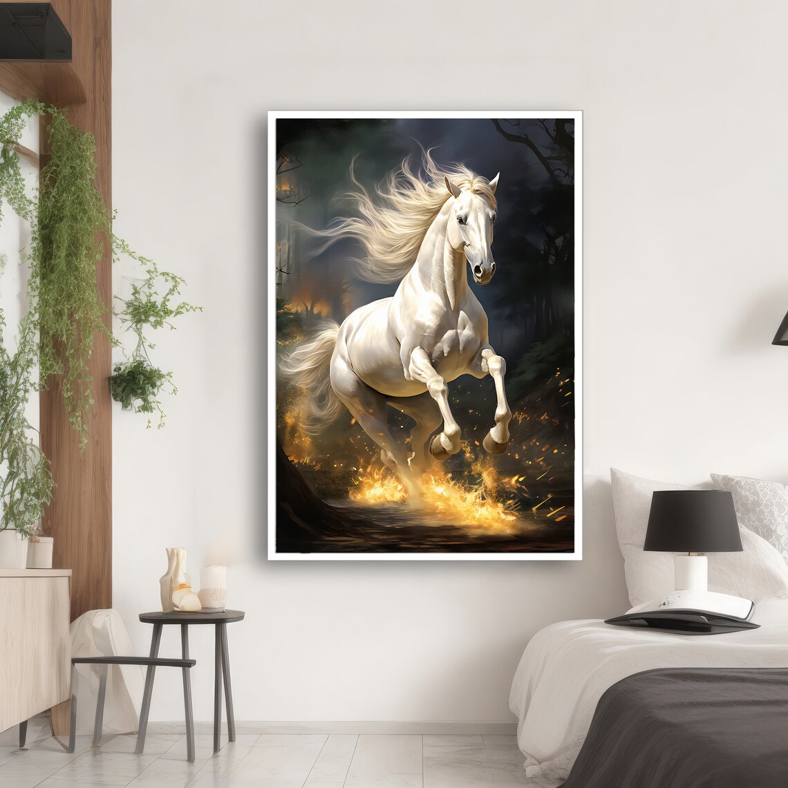 Fiery White Stallion Painting, Horse Lovers Gift - Image 2