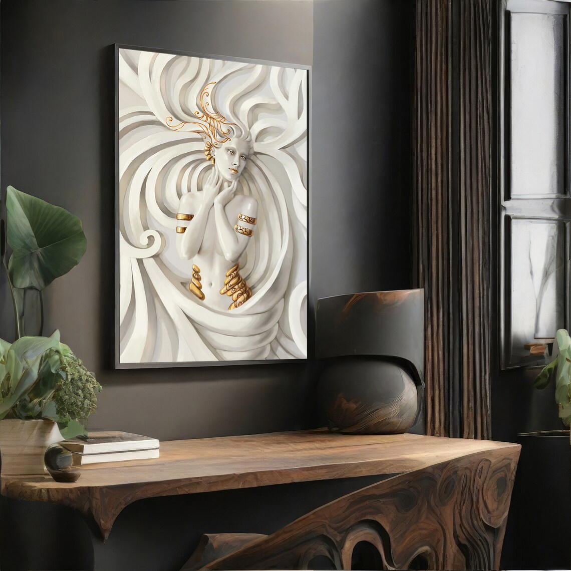 Elegant Goddess With Gold Accents, Modern Painting