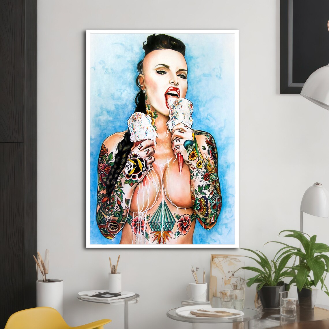 Tattooed Temptation, Sensual Woman Ice Cream Pop Art - Image 3