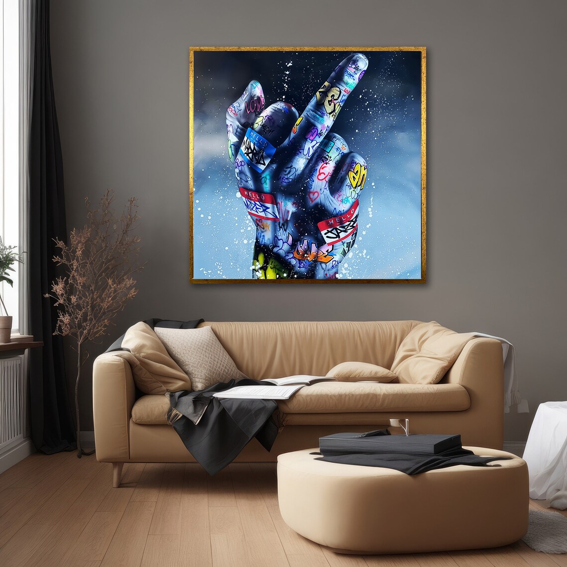 Bold Graffiti Middle Finger Gesture, Urban Decor - Image 5