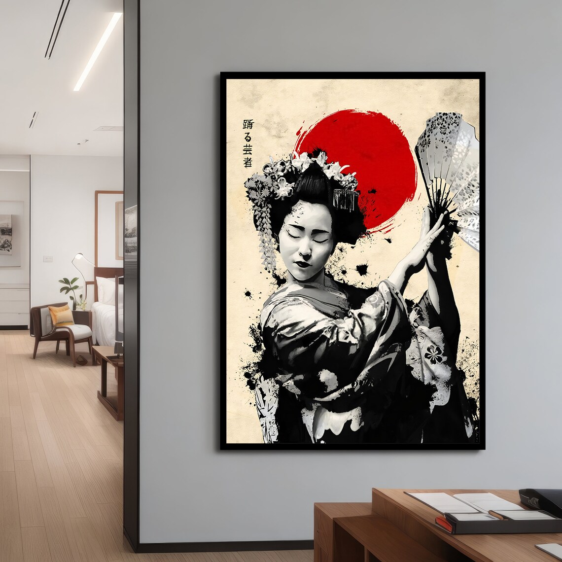 Geisha With Fan And Red Sun, Japanese Culture - Image 4