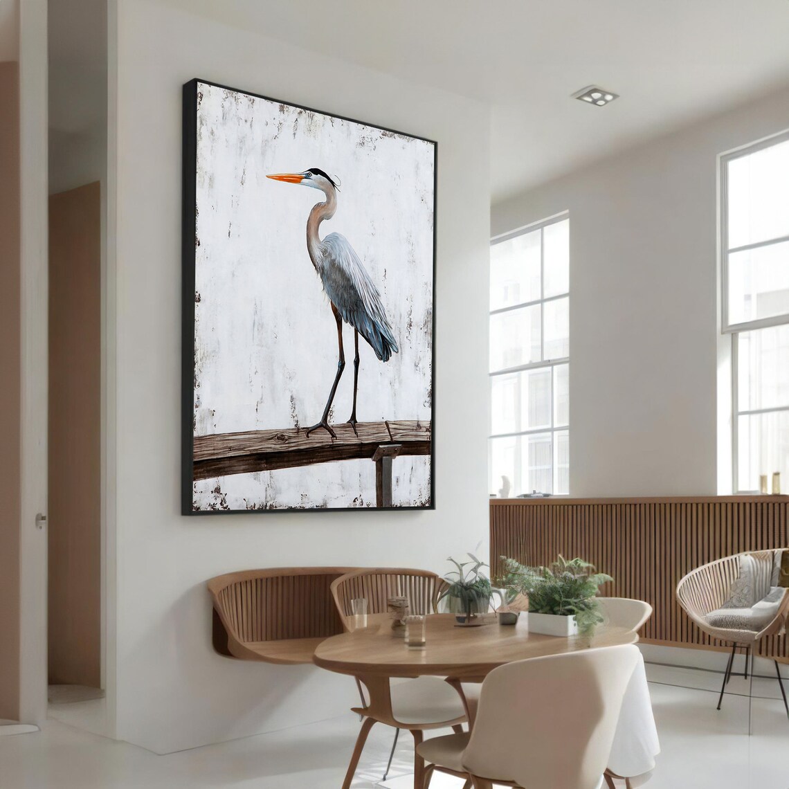 Elegant Heron Painting, Bird Art for Nature Lovers