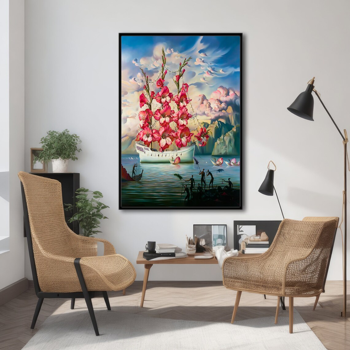 Surreal Flower Ship Painting, Fantasy Wall Art - Image 4