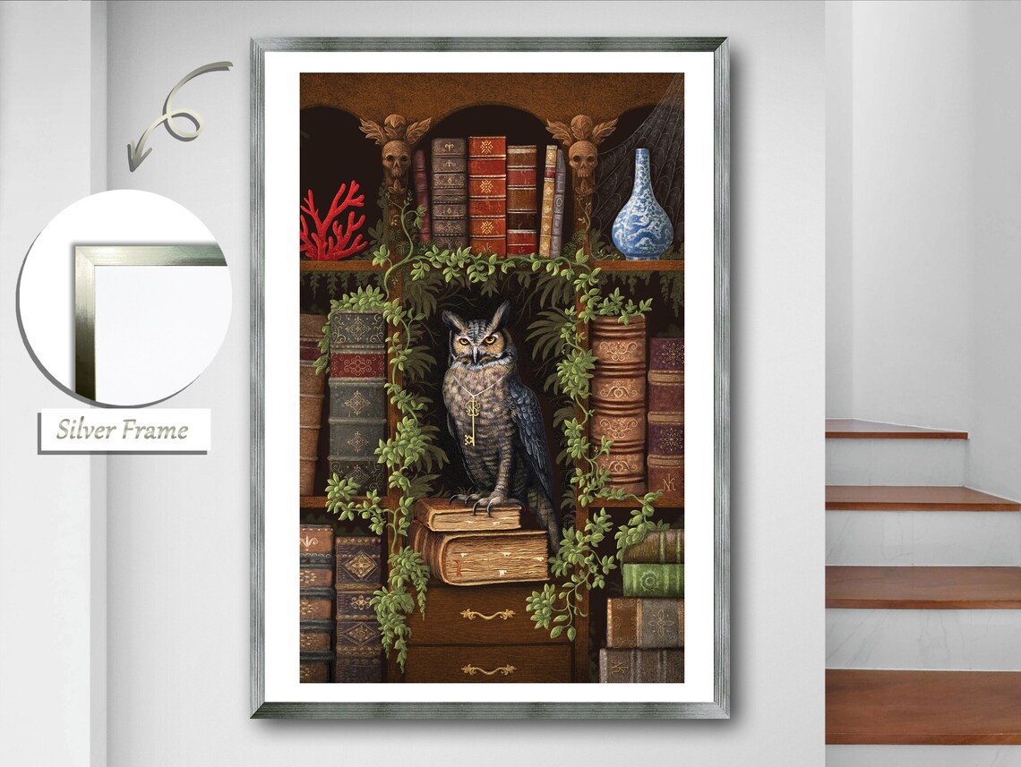 Owl Perched In A Library, Literary Wall Decor - Image 2