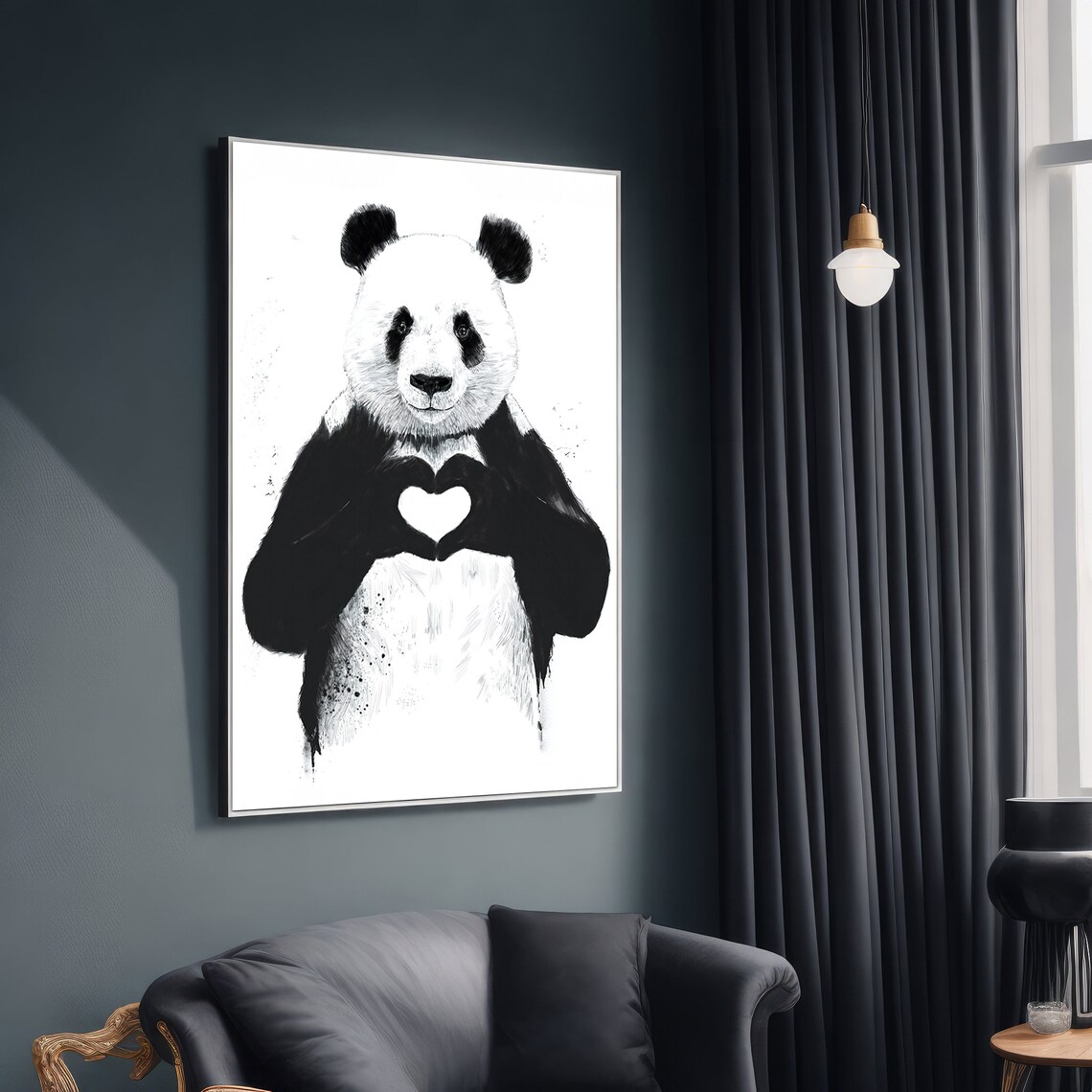 Adorable Panda With Heart, Charming Art Print