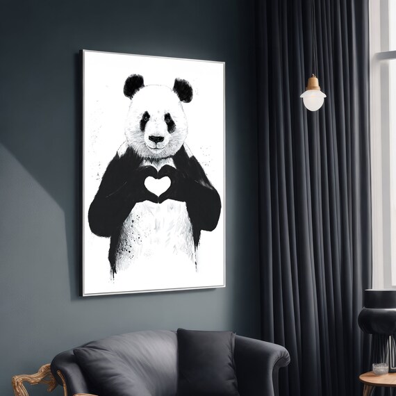 Adorable Panda With Heart, Charming Art Print