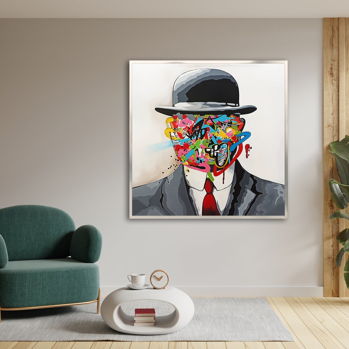 Bold Graffiti Abstract Face on Businessman, Urban Decor - Image 3