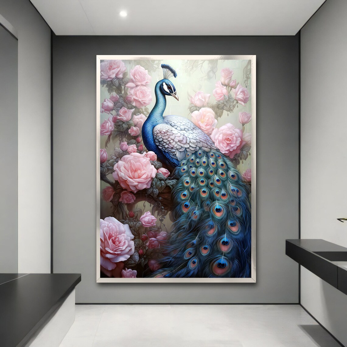 Elegant Peacock With Roses, Luxury Animal Art - Image 3