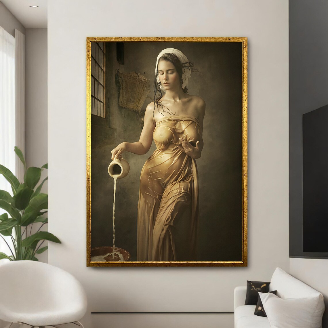 Classic Nude Woman Pouring Milk, Vintage Art - Image 5