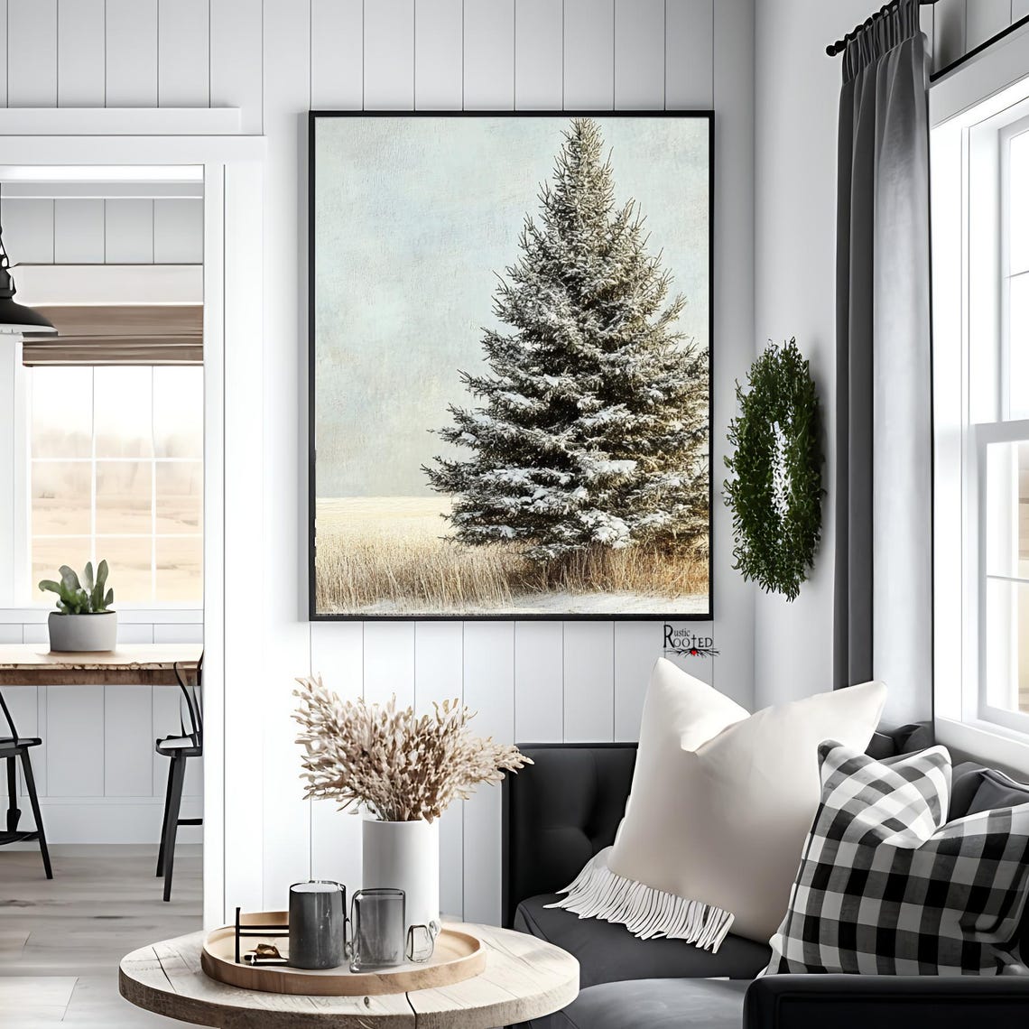 Snow-Covered Evergreen Tree in a Serene Winter Field Scene Poster - Image 3