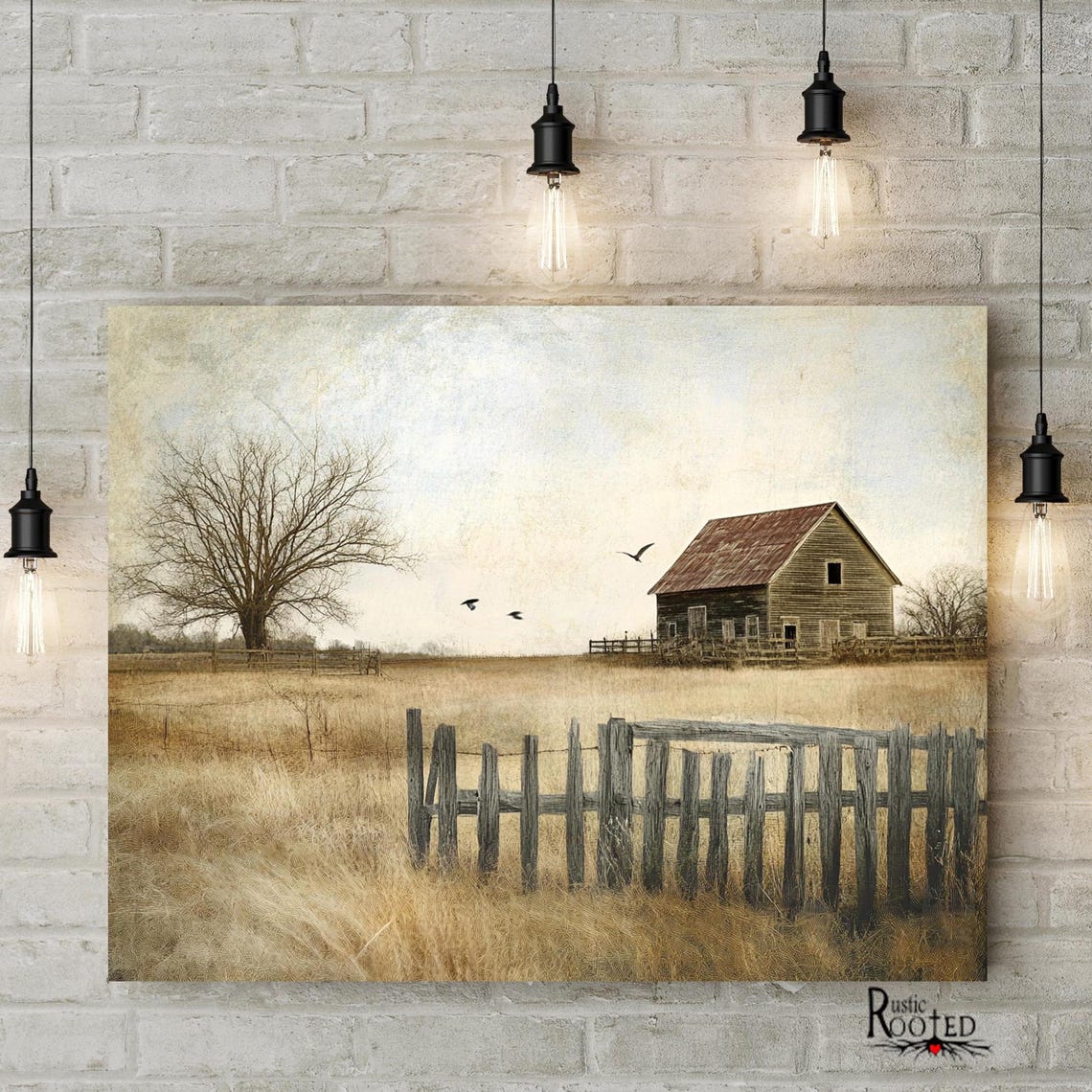 Rustic Barn With Split Rail Fence On A Golden Prairie Poster - Image 3