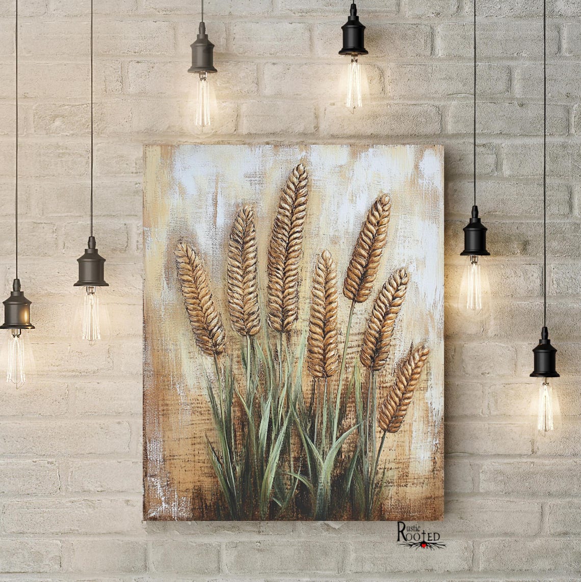 Golden Wheat Stalks Painting on Rustic Burlap Texture Poster - Image 2